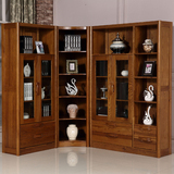 中式实木书柜组合榆木书柜玻璃门书橱大书架书房家具储物柜胡桃木