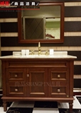 新款美式落地柜式实木橡木洗脸盆组合 现代简约浴室柜洗漱台组合