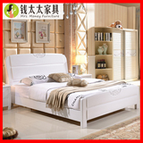 现代简约中式白色全实木床1.5米1.8单\双\人高箱床橡木公主松木床