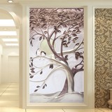 玄关壁纸3d立体欧式客厅背景墙纸走廊过道发财树竖版无缝大型壁画