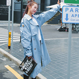 2016秋装新款韩版时尚大码长袖中长款外套显瘦双排扣纯色风衣 女