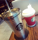 韩国星巴克吸管杯不锈钢保温杯双层隔热随手杯带盖水杯创意咖啡杯