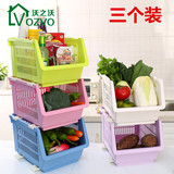 厨房收纳筐加大塑料3个装蔬菜水果蔬篮多层透气收纳箱加厚置物架