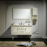 蓝惠美式水曲柳实木大理石落地浴室柜开放漆地中海卫浴柜组合镜柜