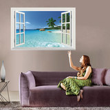 3D立体海景假窗户墙贴创意卧室温馨客厅电视背景装饰墙纸贴画防水