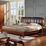 皇朝定制中式实木双人床2米2.2米真皮1.8米柚木床家私环保零甲醛