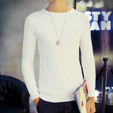 韩版男士毛衣修身型打底衫纯色圆领针织衫套头羊绒衫白色羊毛衫