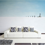 北欧简约艺术壁纸 手绘客厅背景墙纸 大型无缝壁画蓝色天空海滩