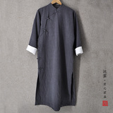 原创长衫唐装男士中式亚麻长袍马褂古装男装中国风民族服装居士服