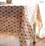 foozi/梵兹 清新草莓桌布 棉麻蕾丝镶嵌台布 盖布咖啡餐桌布 定制