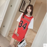 夏季新款大码篮球服女 韩版短袖t恤中长款学生棒球 连衣裙潮宽松