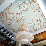 新古典中式墙纸 吊顶天棚客厅电视背景墙壁纸 复古花鸟碎花壁画