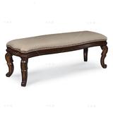 美式实木床尾凳新古典布艺软包脚踏欧式卧室床前凳橡木高端定制