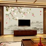 雅芳中式玉兰大型壁画3D客厅电视定做背景墙墙纸无缝水墨山水壁纸