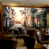3D欧式复古怀旧欧洲小镇街景背景墙壁纸西餐厅咖啡厅墙纸大型壁画