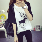 少女2016夏装韩版学院风宽松百搭插肩袖短袖T恤高中学生体恤上衣