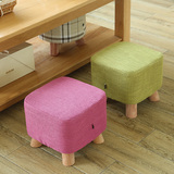 简约创意实木矮凳换鞋凳布艺沙发凳子客厅圆凳榉木矮墩凳子