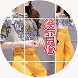 2016新款女装春夏韩版上衣九分阔腿裤气质两件套休闲时尚印花套装