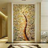 欧式个性玄关走廊背景墙壁纸 3D立体竖版无缝墙纸大型壁画 发财树