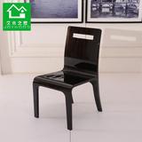 实木一体成型餐椅烤漆现代时尚办公椅黑白凳子简约单人靠背椅椅子