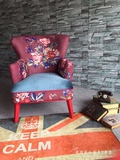 简约现代印花图案单人沙发高背椅美式布艺田园客厅书房休闲老虎椅