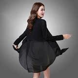 夏季韩版中长款针织开衫女长袖大码纯色雪纺拼接防晒衣空调衫外套
