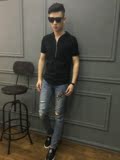 男士夏季新款连帽时尚个性T恤 韩版短袖拉链开衫修身时尚精品男装