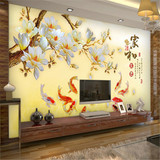 3d立体无缝定制电视背景墙壁纸壁画墙布客厅卧室家和 中式花鸟