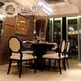 新中式餐桌椅组合6人后现代中式餐桌椅别墅酒店样板房餐厅家具