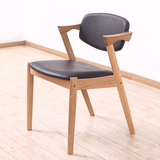 实木餐椅 北欧皮椅子家用现代简约休闲咖啡厅水曲柳软包靠背家具
