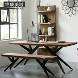 美式loft复古餐桌椅组合创意实木铁艺工业办公会议桌工作台洽谈桌