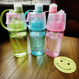 韩国创意潮流喷雾水杯简约字母吸管随手杯便携情侣水瓶学生杯子