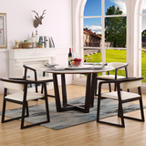 北欧宜家带转盘餐桌椅组合大小户型实木大理石圆桌餐厅简约饭桌子