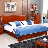 六郎 海棠木现代中式气动储物卧室1.8米双人床实木结婚床 订定做