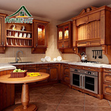 简易欧式橱柜全实木定制厨房装修石英石台面红橡整体橱柜定做订做