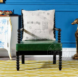 美式实木单人时尚个性沙发简约欧式皮艺沙发 法式做旧休闲老虎椅