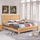 榉木全实木床1.8米1.5m中式实木双人床婚床原木波浪纹大床