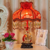 欧式台灯创意奢华结婚喜庆卧室床头灯装饰大红色布艺龙凤调光台灯