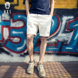 大码男士白色五分短裤修身休闲青少年韩版夏天沙滩裤5分中裤潮流