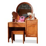 中式橡木实木梳妆台宜家卧室家具化妆桌子化妆镜台配带小凳子组合