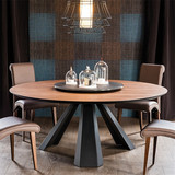 美式实木餐桌椅组合欧式西餐厅铁艺圆形桌子北欧咖啡厅大圆桌