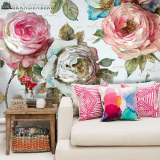 欧式现代手绘3D玫瑰花卉客厅电视沙发卧室背景墙无缝墙纸壁画壁纸
