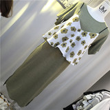包邮！ 韩国单 复古花朵吊带背心+纯色长款T恤连衣裙 套装 两件套