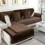 冬季法兰绒格子沙发垫简约现代加厚组合防滑毛绒沙发坐垫罩套定做