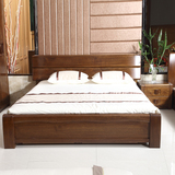 全实木床黄金黑胡桃木床婚床1.8米现代中式卧室双人床高箱气压床