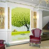 玄关装饰画竖版壁纸走廊壁画 现代简约风景环保墙画 客厅油画绿树