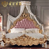 别墅家具欧式实木双人床奢华卧室雕花大床公主床贴金箔布艺床婚床
