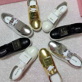 美国代购Acne Adriana  银色金色白色金属方块笑脸平底系带鞋板鞋