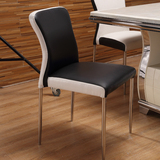 茗蜗家居 现代简约 时尚个性不锈钢餐椅黑白皮餐椅 酒店背靠椅子
