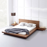 实木橡木床简约北欧板式床现代宜家日式榻榻米床单双人床软靠背床